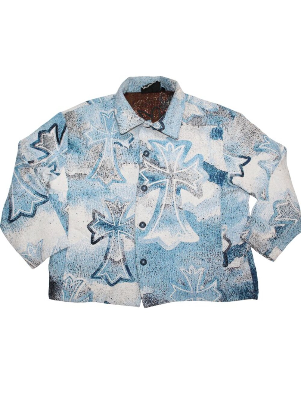 Rebel Vengeance mens jacket size M blue cross print tapestry button front